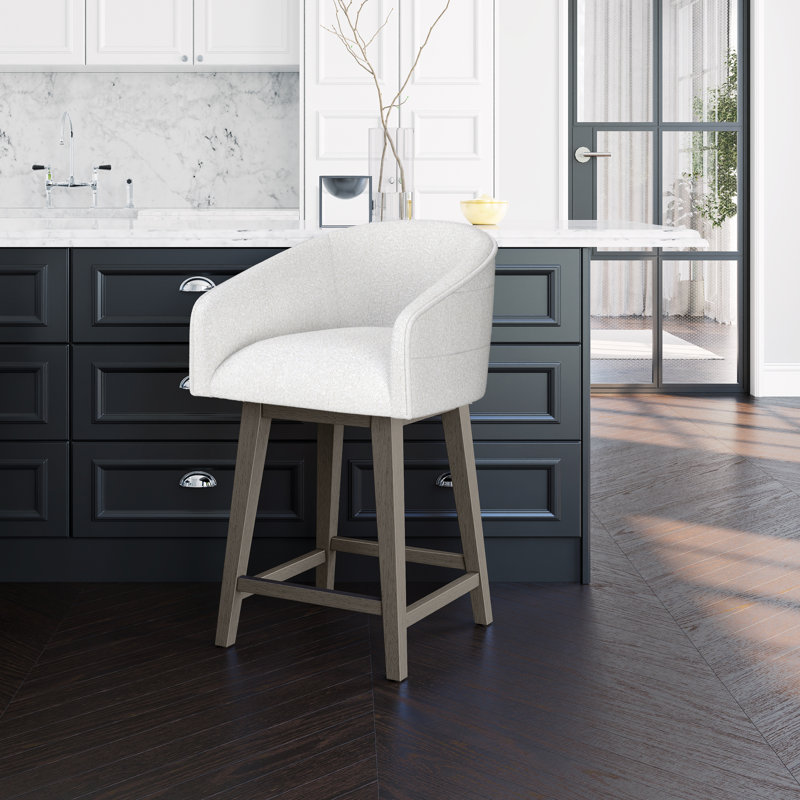 Tabouret pivotant à hauteur réglable en bois et en tonneau Dorreen, Salée, Gris délavé
