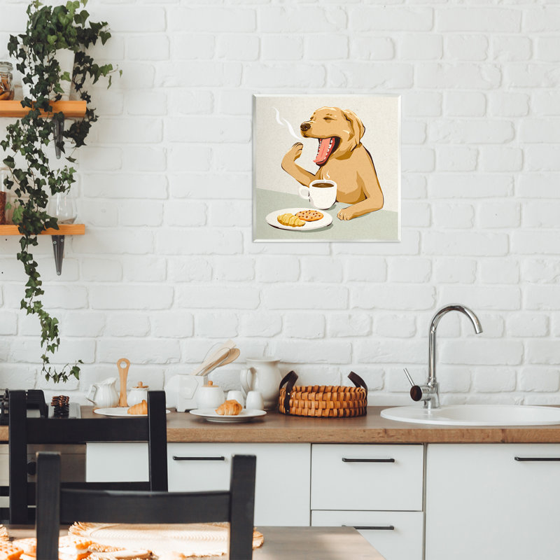 «Yawning Dog Morning Coffee», plaque murale par Ziwei Li, H 12 po x l 12 po, Brown