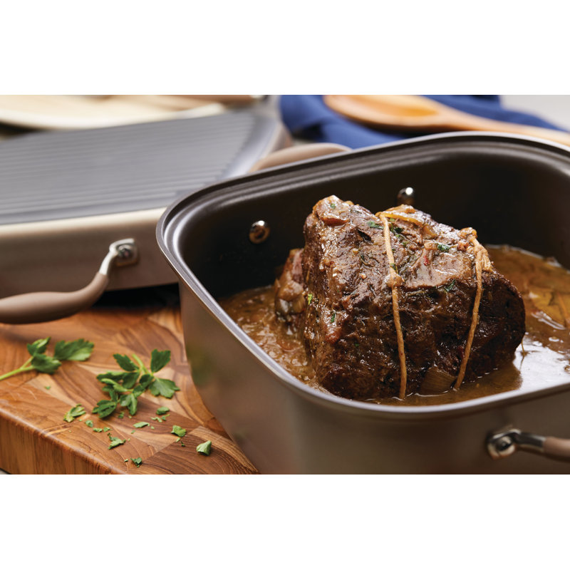 Anolon Advanced Home Hard Anodized Nonstick Two Step Meal Cookware Set, Includes 7 Quart Roaster And 11 Inch Deep Square Grill Pan, 2 Piece, Bronze