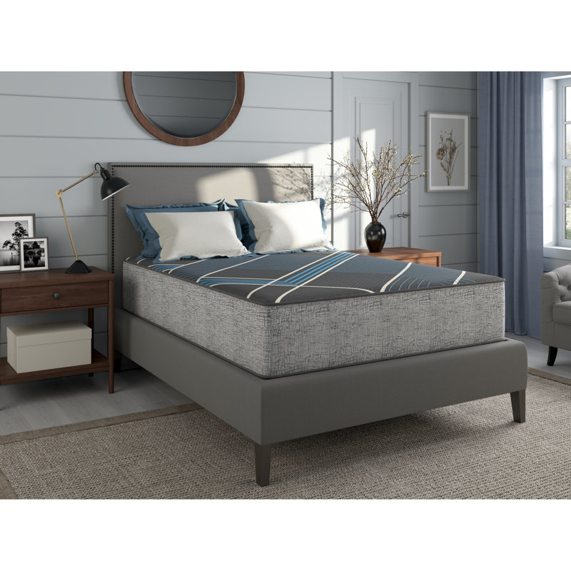 Très grand matelas de 13 pouces avec mousse viscoélastique gélifiée améliorée, support central et surface de sommeil stable, taille gris et bleu avec refroidissement double, matériau à changement de phase, troisième renforcé, mousse