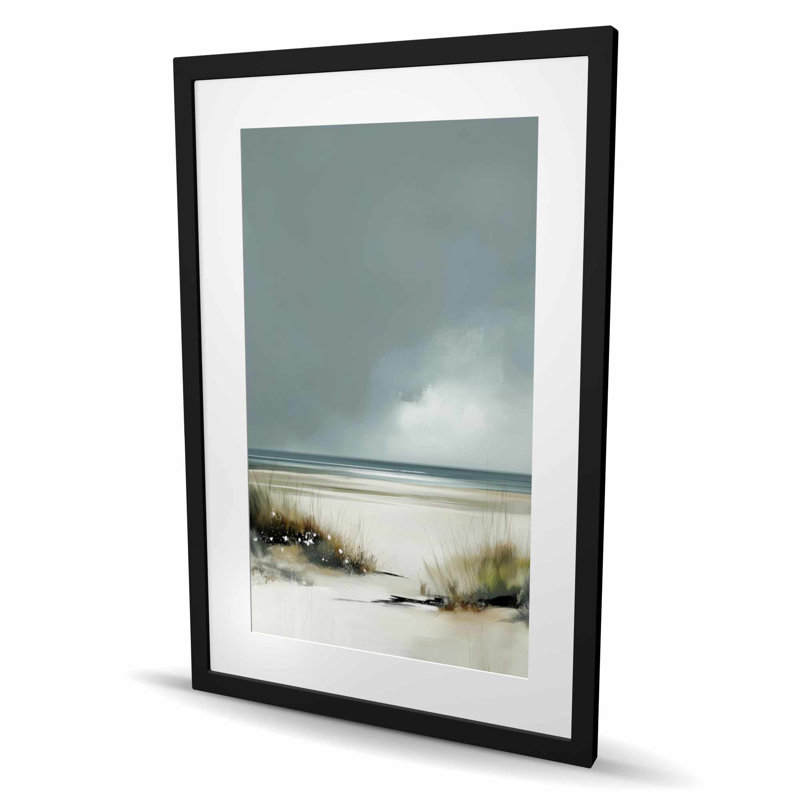 Cloudy Beach Framed Matted Print | Coastal Gray Home Decor
