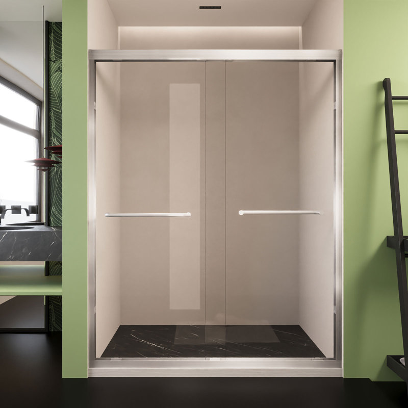 70" x 72" Semi-Frameless Sliding Shower Door, 6mm SGCC Tempered Glass, Brushed Nickel Stainless Steel Pull Handle, Easy to Clean