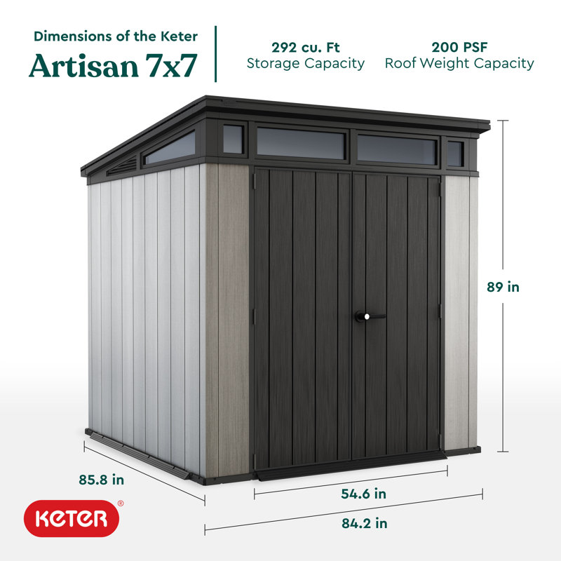 Gray Resin 7 x 7 Foot Outdoor Storage Shed with Windows