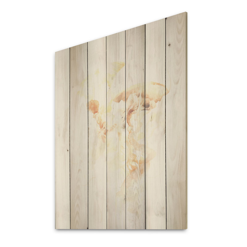 Minimalisme blanc méduse Dreams I - art mural en bois méduse sur bois de pin naturel, H 32 po x l 24 po