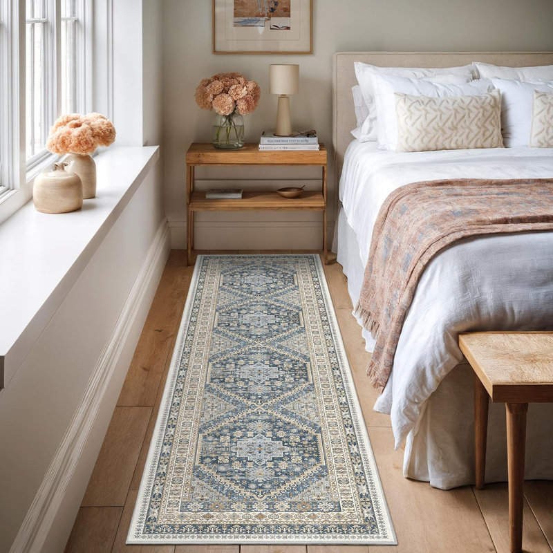 Medallion Non Slip Washable Area Rug(Blue), Runner 2' x 8'