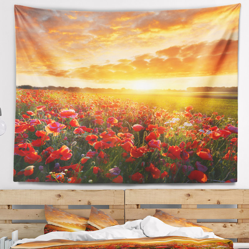 Abstrait magnifique coquelicot au coucher du soleil, H 32 po x l 39 po