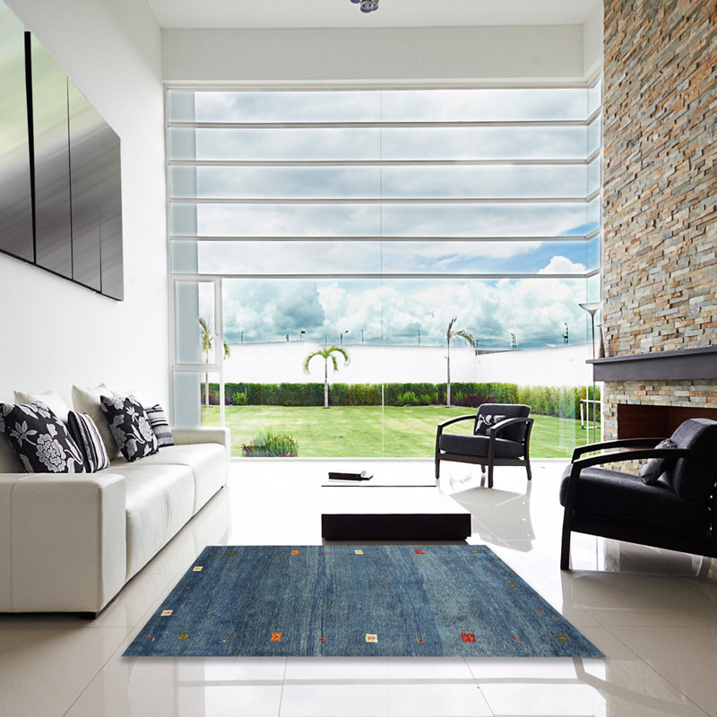 Tapis abstrait bleu, Carré 8 pi