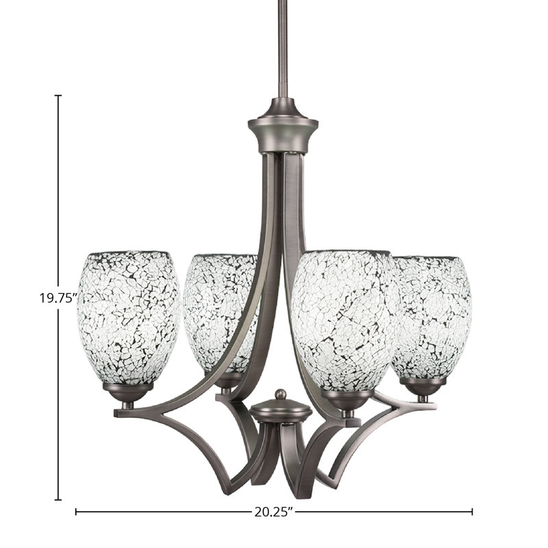Lustre suspendu 4 lumières Zilo, fini granit foncé, avec verre fusion noir de 5 po, Noir, Graphite