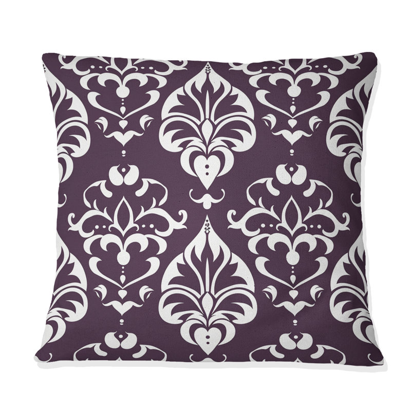 Coussin décoratif mauve blanc damassé Elegance III - Modern, H 16 po x l 16 po
