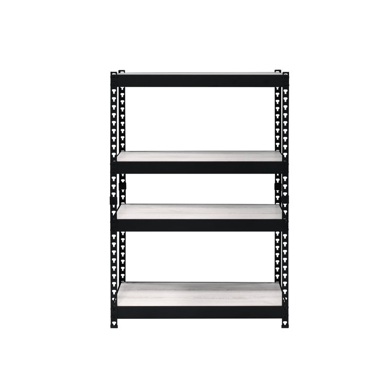 Natural And Black Bookshelf, 4 Tier Rectangular With Metal Frame Adjustable Shelves, Industrial Storage Solution Unit & Shelf, Bookcase Open Decorative Shelf