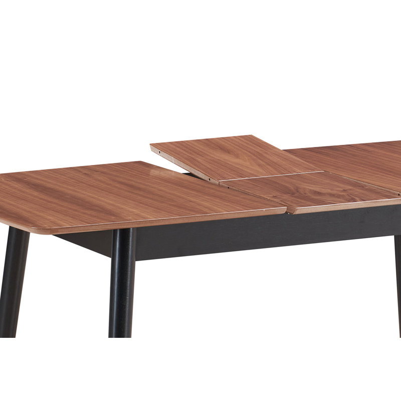 Table de salle à manger à finition naturelle et noire Lanae (rallonge Bufferfly)
