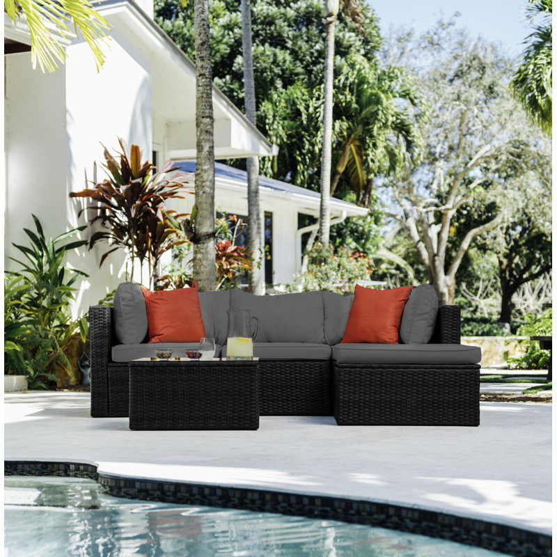 Stijn 4 - Person Outdoor Seating Group with Cushions (Set Of 5), Black Frame/Gray Cushion