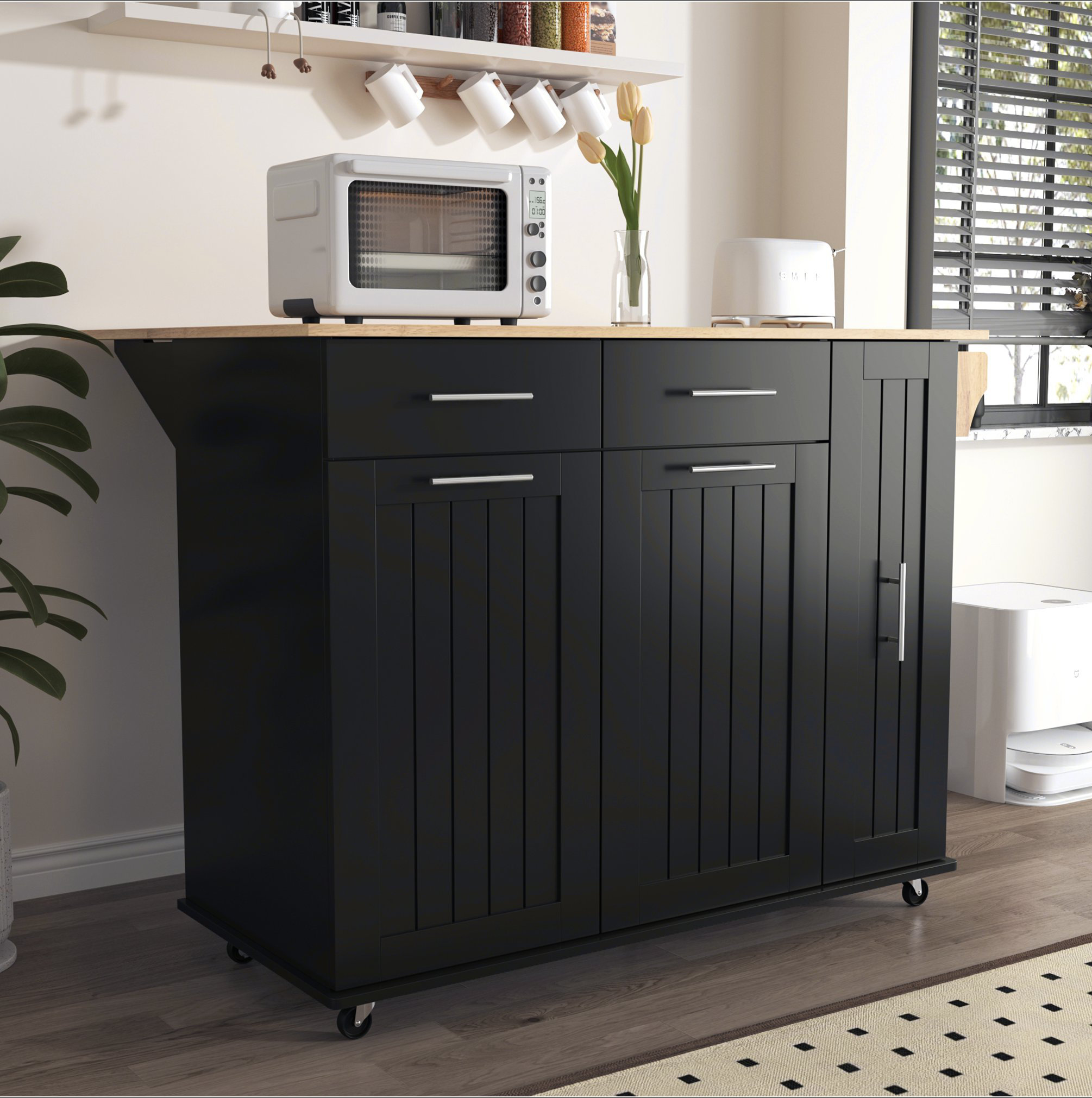 Latitude Run® Kitchen Island With Drop Leaf, Kitchen Storage Cart With ...