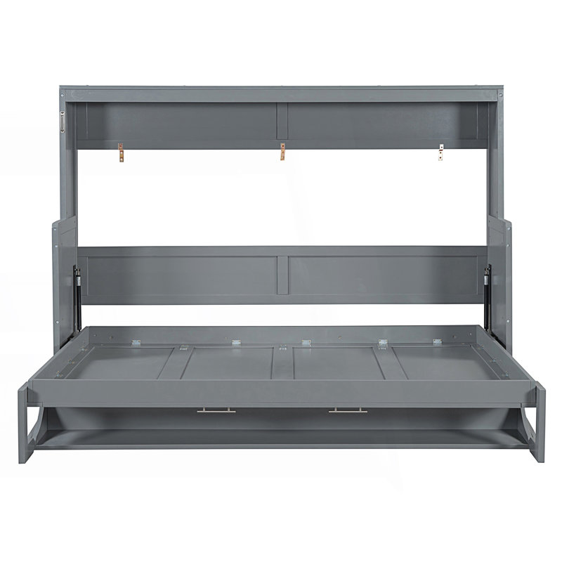 Lit escamotable double avec élévateur hydraulique et bureau, Gris, Double