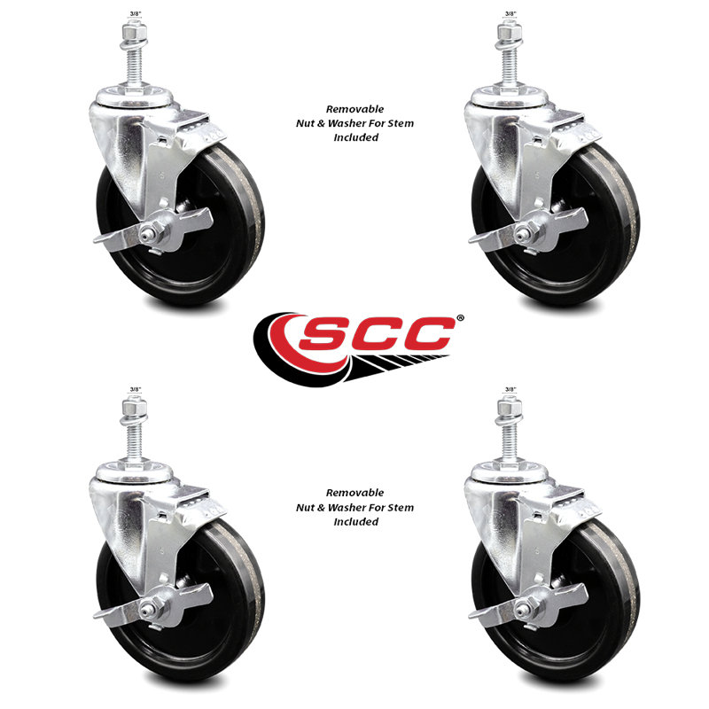 Wheel Swivel 3/8 Inch Threaded Stem Caster with Brake SCC