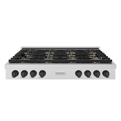 ZLINE Autograph 48 in. Satin Steel Paramount Rangetop with 8 DuoPro Burners and Black Accents