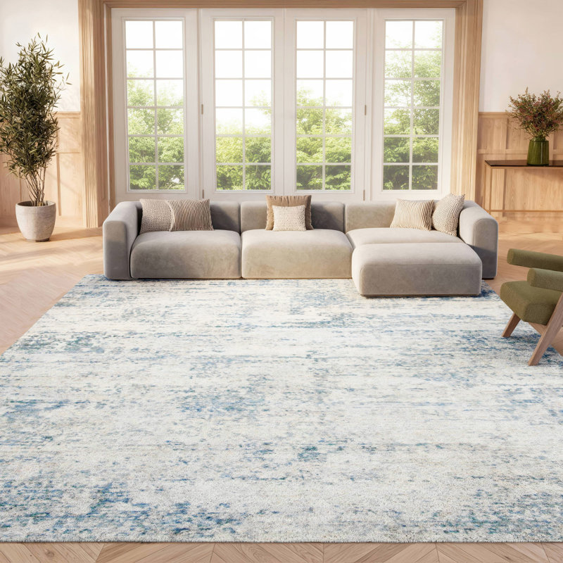 Grandview 700 Performance Abstract Rug, Rectangle 8' x 10', Light Blue/Ivory