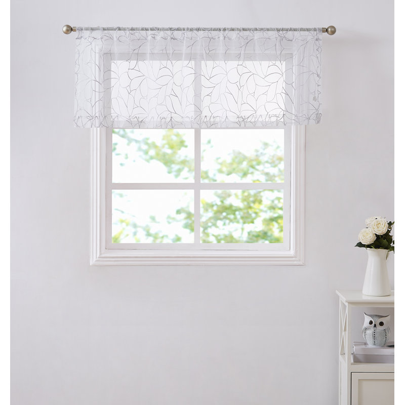 Floral Tailored Window Valance, Silver