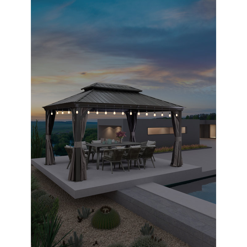 Metal Roof with Light 13 Ft. W x 9 Ft. D Aluminum Patio Gazebo