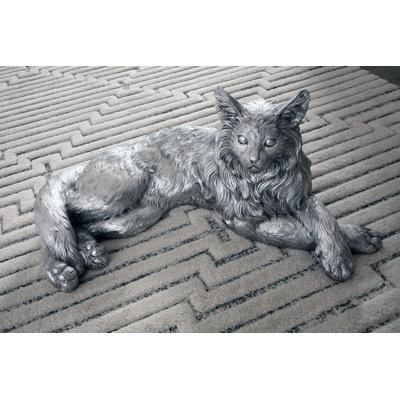 Resin Cat Figurine, Silver Leaf