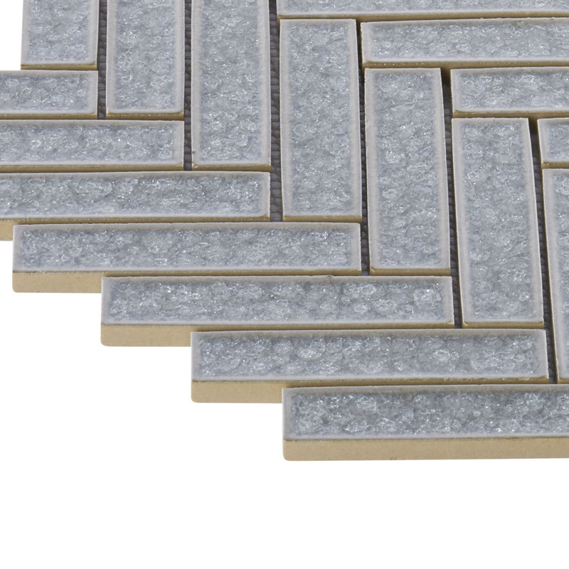 Roman Crackle Herringbone 11.75" x 11.5" Glass Mosaic Sheet Wall Tile, Blue
