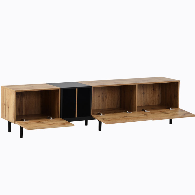 Blagden Modern TV Stand for 80'' TV with 3 Doors Media Console Table Entertainment Center with Storage Cabinet, Natural Wood
