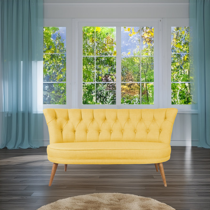Modern 2-Seat Sofa, Yellow Solid Wood Frame, 55.1 x 31.5 x 27.9 inches | 100% Polyester Fabric, 32 DNS Foam for Comfort | Easy Clean, Stylish Design for Home, Hotel, Rustic & Southwestern Decor