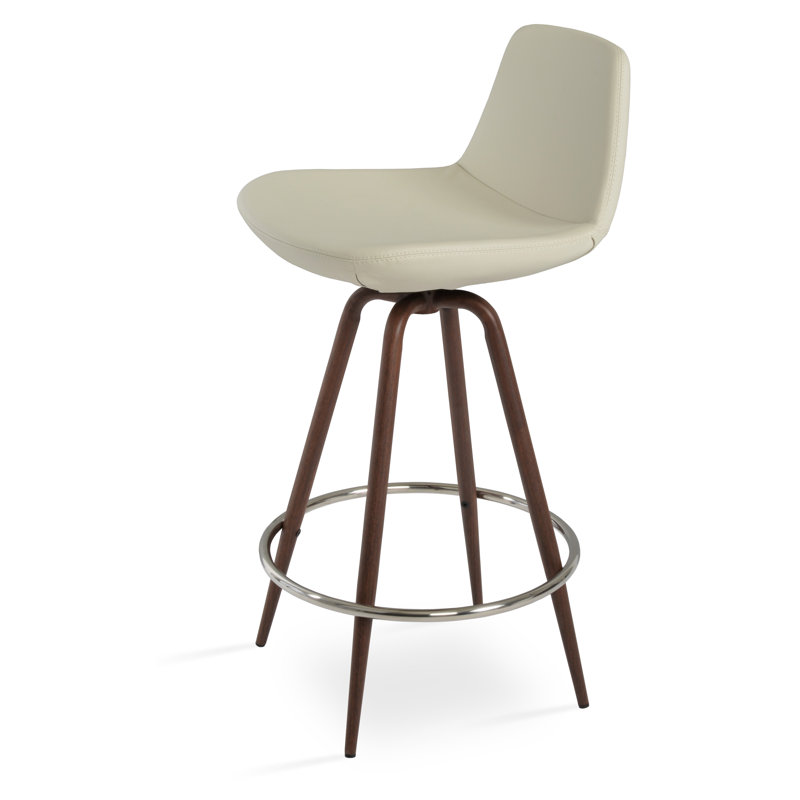 Tabouret pivotant Pera Max, Tabouret de bar (siège d'une hauteur de 29 po), Noyer, Simili cuir blanc