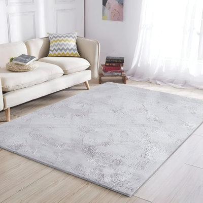 Luxury Silver Faux Fur Shag Area Rug - Ultra Soft Non-Slip Runner Mat for Bedroom & Living Room