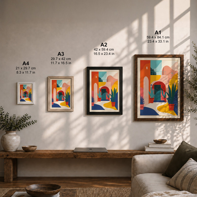 Moroccan Courtyard Modern - Framed Print, Unframed, A3 - 42.0 x 29.7 cm