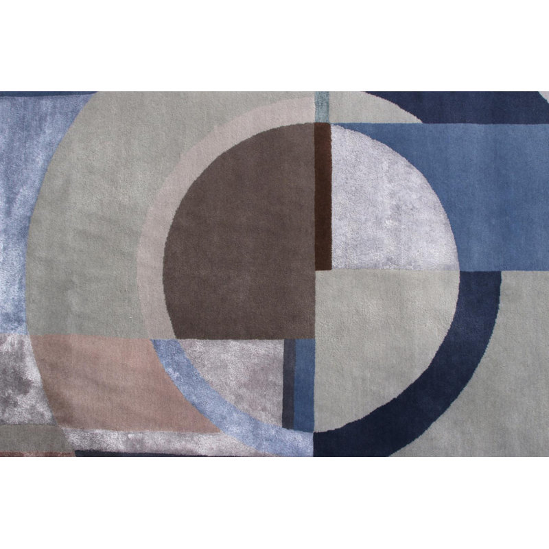 Rug & Kilim’S French Square Art Deco Rug In Blue And Gray Patterns, Rectangle 9' x 12'
