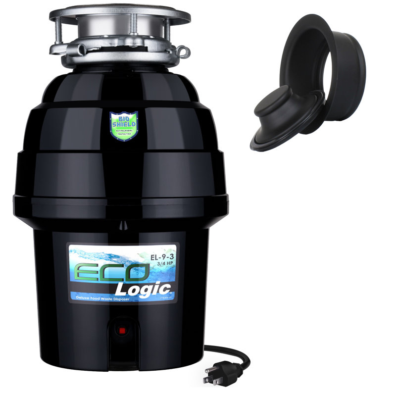 3/4 HP Continuous Feed Garbage Disposal with Black Flange and Stopper Kit