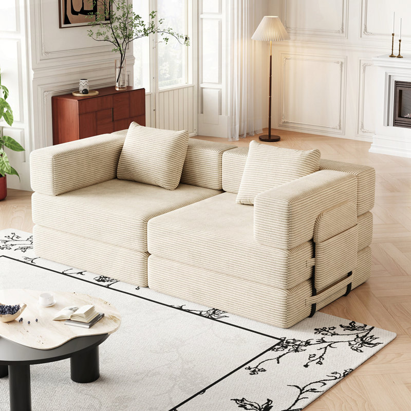 Canapé-lit convertible 72,4 pouces, Tissu beige
