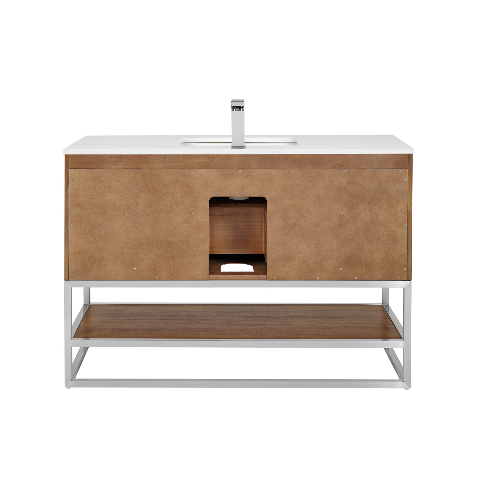 Terra 48'' Single Bathroom Vanity, White Quartz/Single Faucet Mount, Walnut, Brushed Nickel