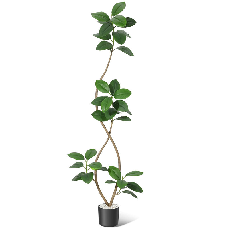 Arbre en caoutchouc artificiel avec pot en résine noir / blanc et faux arbre en pierre blanche pour l'intérieur et l'extérieur
