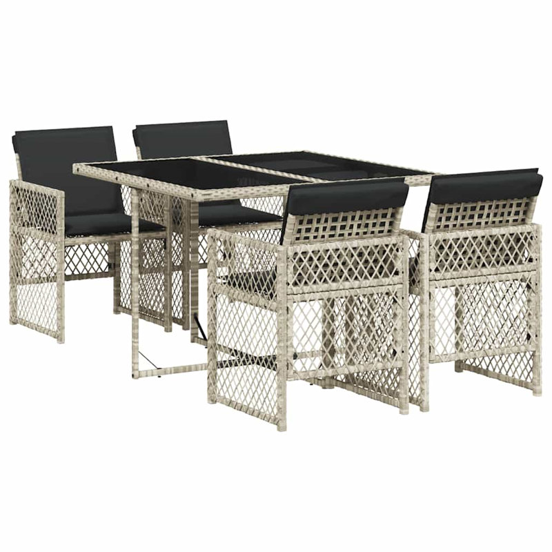Patio Dining Set with, Black, Light Grey