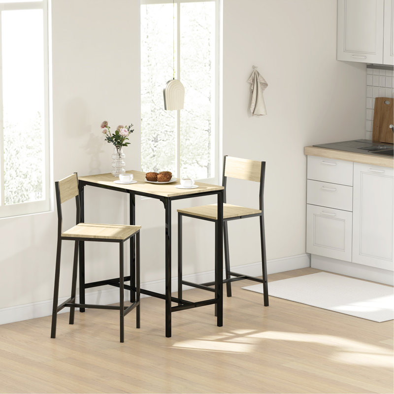 Ensemble de table de bar et chaises 3 pièces, ensemble de table de salle à manger industrielle pour 2 personnes, table de cuisine à hauteur de comptoir avec tabourets de bar, ensemble de table de petit-déjeuner pour 2 petits espaces