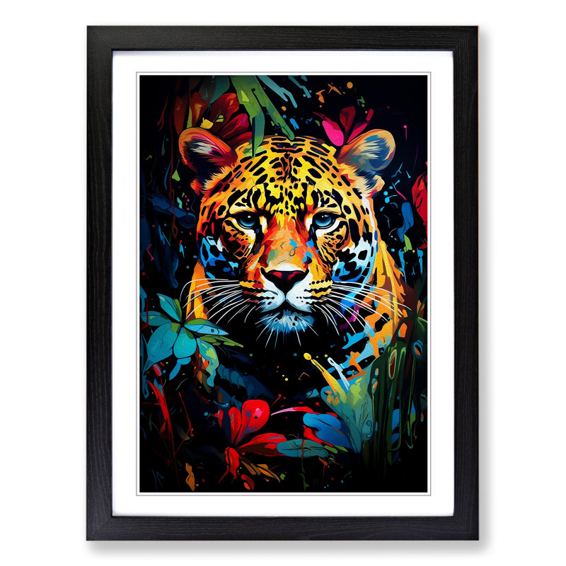 Leopard Expressionism Art - Framed Print, 46cm H x 34cm W x 2cm D, Black Framed