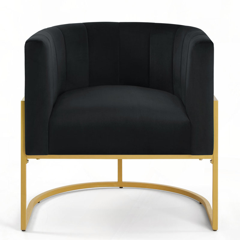 Lanre Upholstered Accent Chair, Black Velvet/Gold