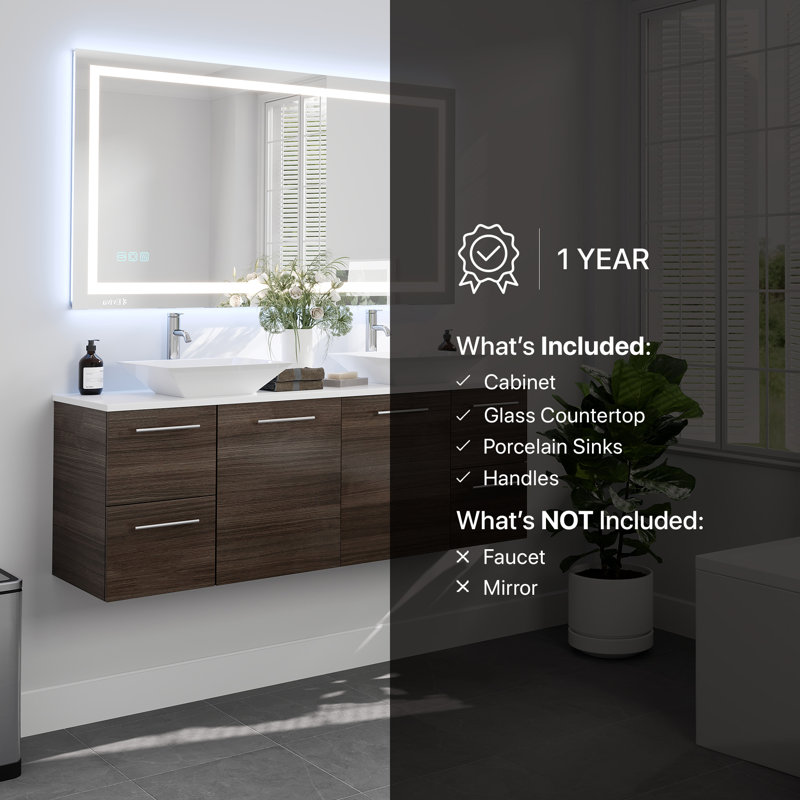 Meuble-lavabo double 60 po avec dessus de meuble-lavabo Prancer, Chêne gris