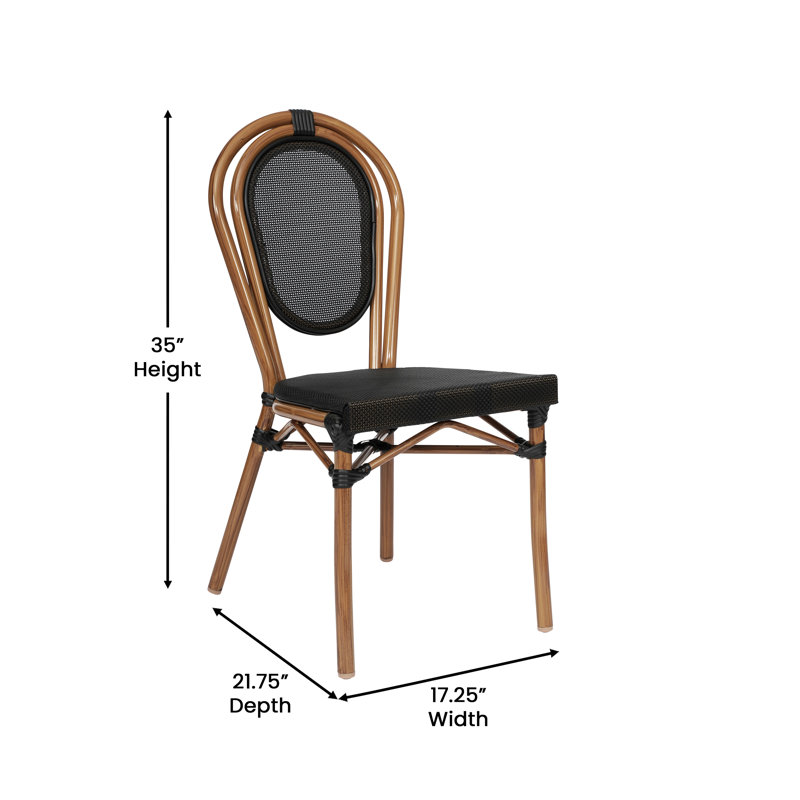 Copenhaver All-Weather Commercial Stacking Paris Chair with Metal Frame, Black/Natural