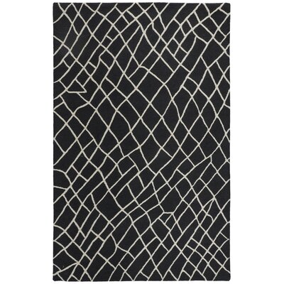 Pineville Abstract Hand Tufted Wool/Cotton Black/Ivory Area Rug -  George Oliver, E6BA335DB2174E2894B6A601C94ADF0E