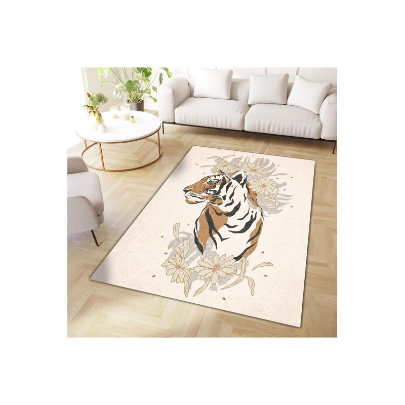 Tapis décoratif moderne tigré à motif tigré beige Northern Collection, Sous-tapis rectangulaire de 3 pi 3 po x 4 pi 11 po