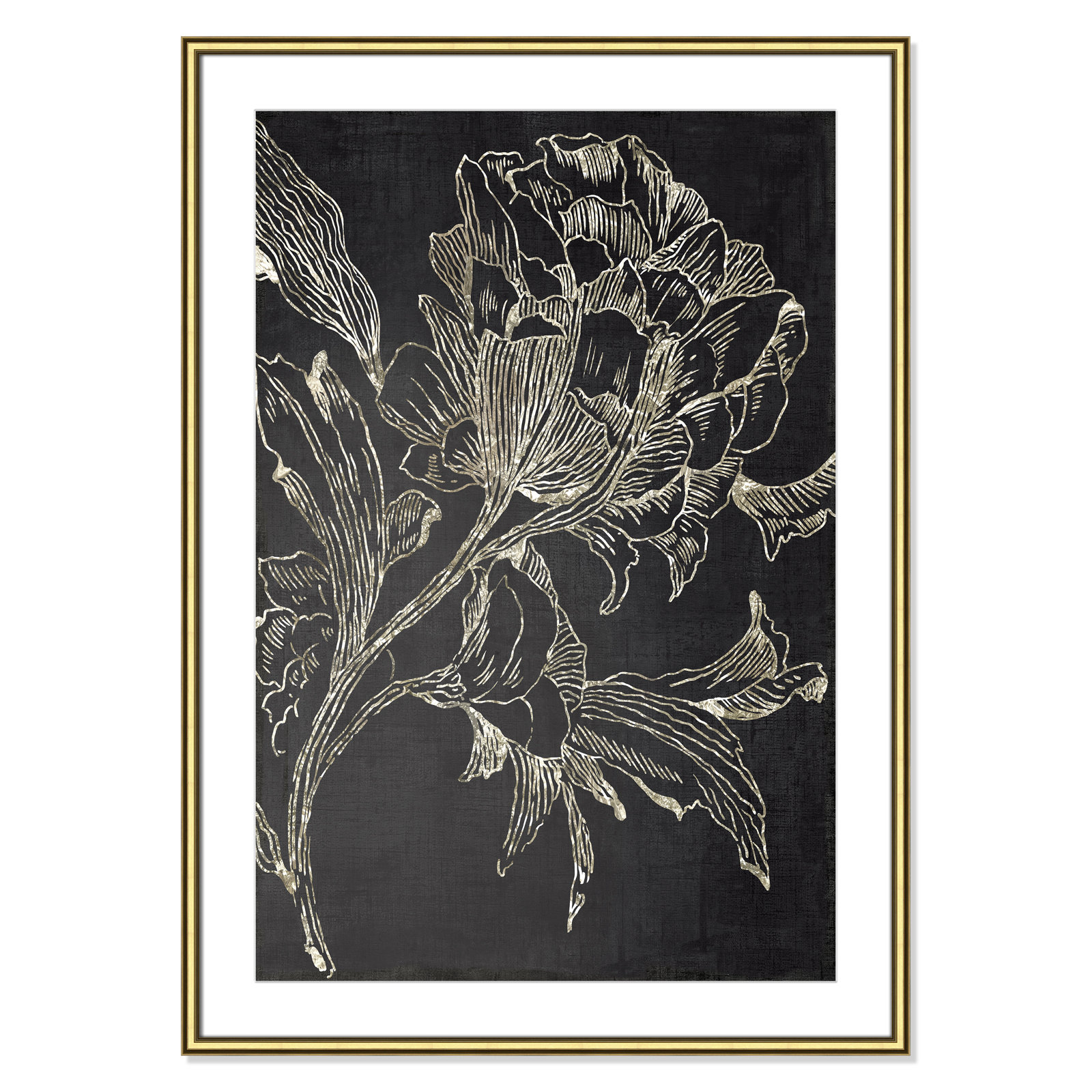Clarendon "Golden Flower Folklore I" Print, Gold Framed, 42.75" H x 30.75" W