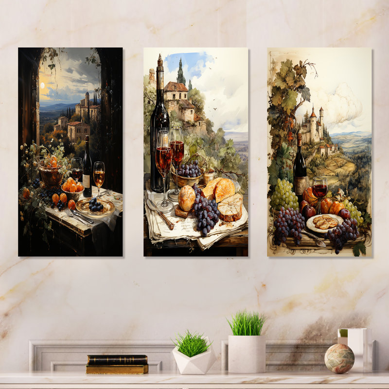 «Italian Wine Savory Journey», ensemble d'art mural sur toile 4 pièces, Toile tendue, H 32 po x l 48 po