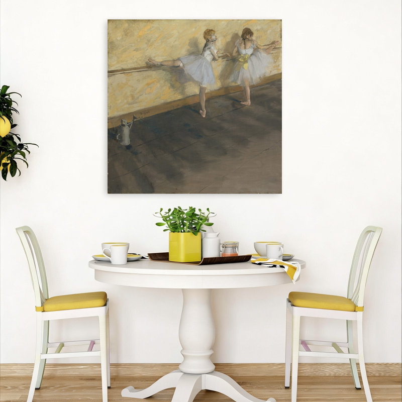Danseuses s'exerçant à la barre, 1877. Estampe d'art mural contemporaine abstraite impressionniste., H 36 po x l 36 po
