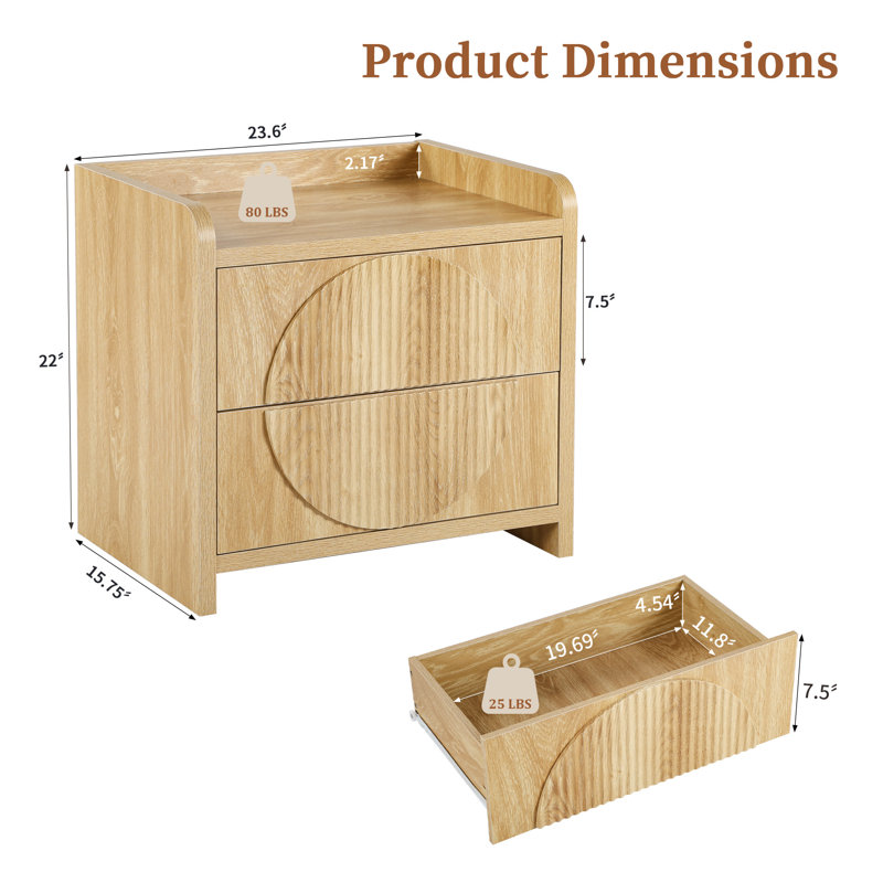 2-Drawer Nightstand (23.6" W), Yellow