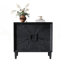 Buffet de style Mid-Century avec crédence moderne, rangement compact avec portes Sunburst symétriques pour petits espaces, tablettes réglables pour la salle à manger et le vestibule-130088559