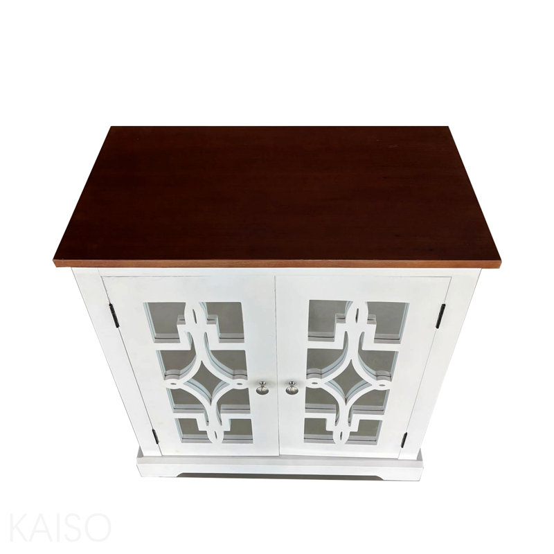 Armoire d'appoint en bois massif Logan avec porte miroir et tablette brun / blanc
