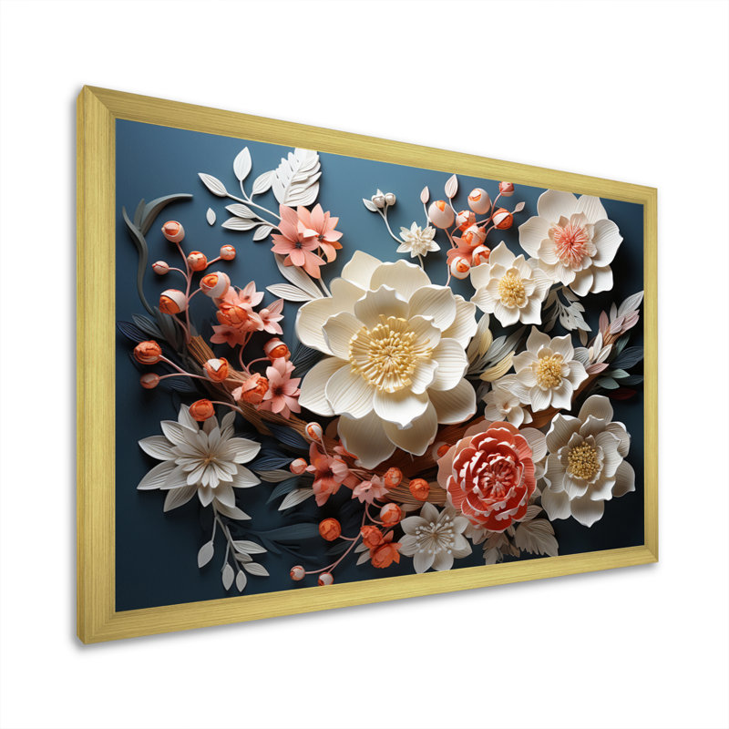 Art asiatique, fleurs éternelles I - impression, H 30 po x l 40 po x P 1,5 po, Encadrement doré